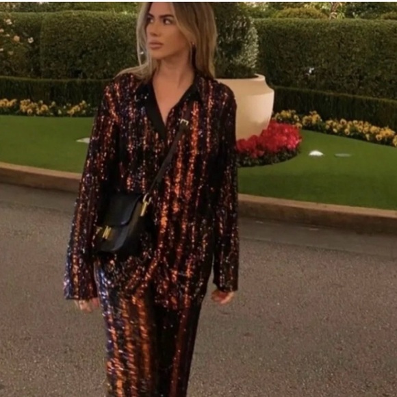 Zara Women's Bloggers Favorite Sequin Button Down Shirt - Picture 4 of 9